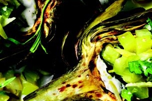 Grilled Artichokes with Anchovy Mayo and Cucumber-Lemon Salsa