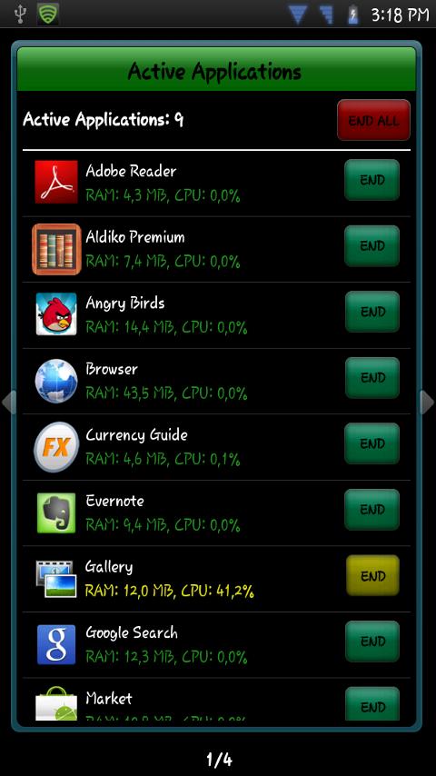 Active Apps / Task Manager Screen 3