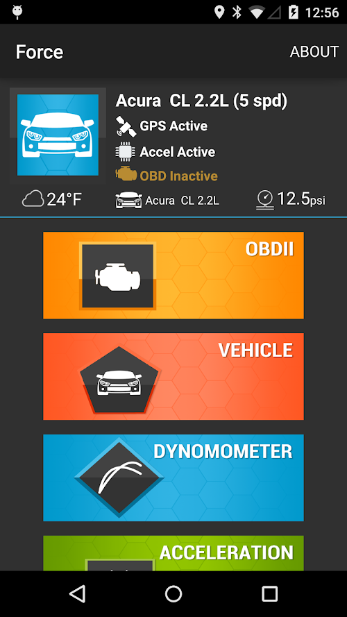 Android application Force OBDII and Performance screenshort