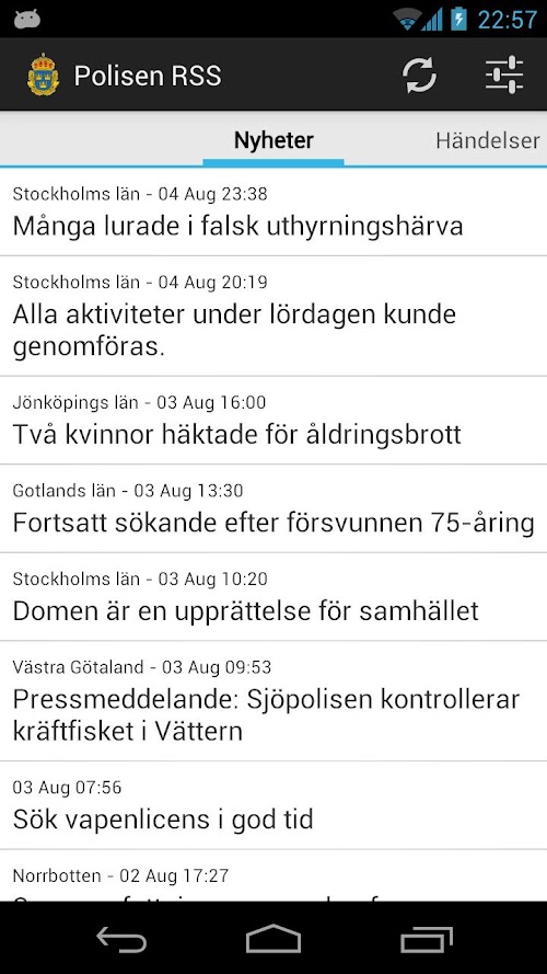 Android application Polisen RSS screenshot