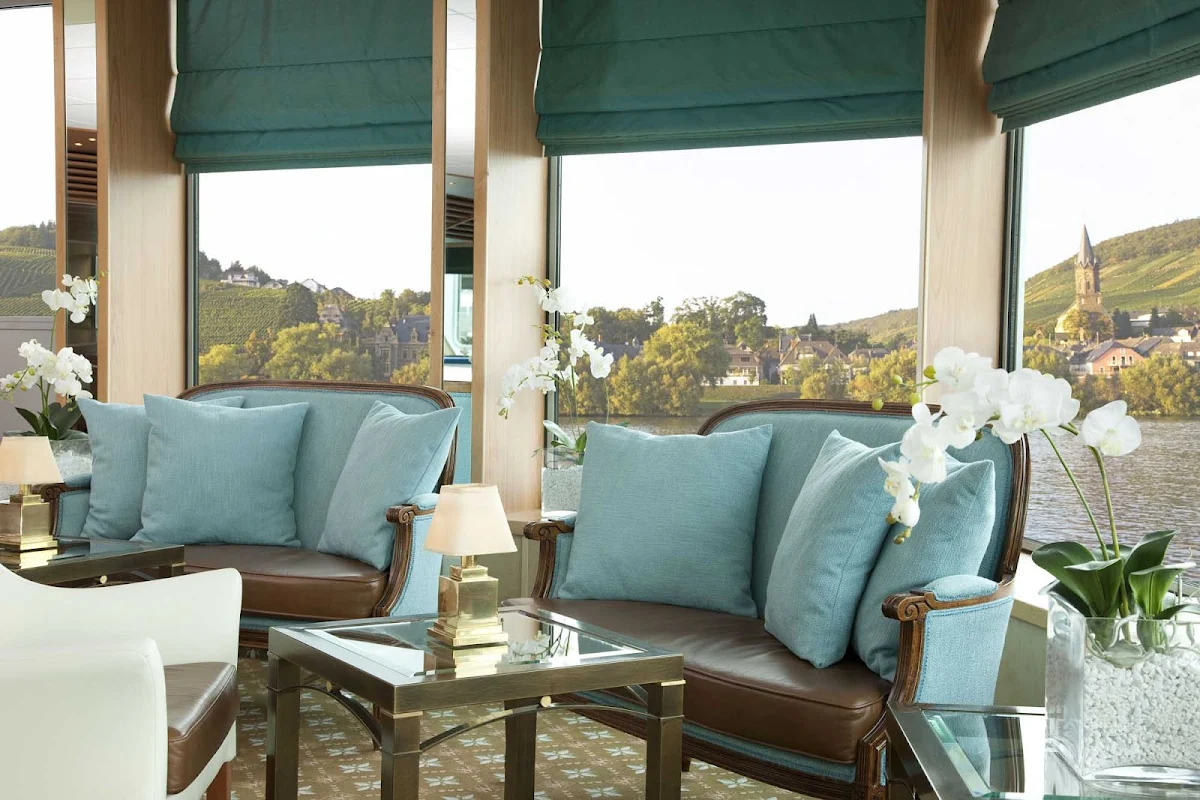 Uniword-River-Empress-lounge-window - Take in the captivating countryside and historic villages as they pass by from the lounge of Uniworld's River Empress.