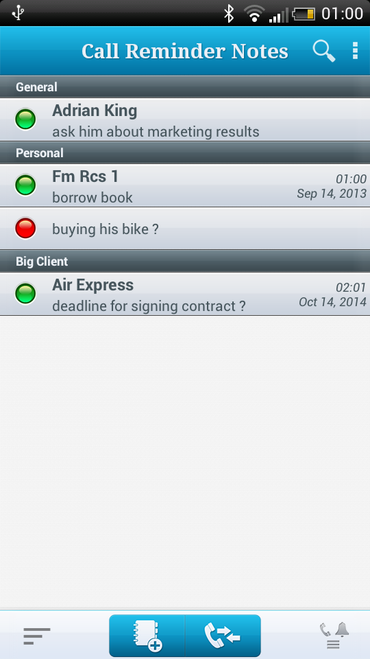 Android application Call Reminder Notes screenshort