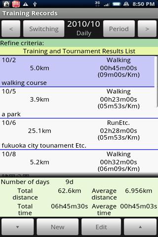 Android application Training Records screenshort