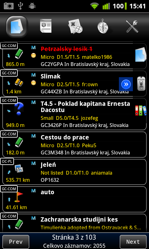    Columbus (geo,open)caching app- screenshot  