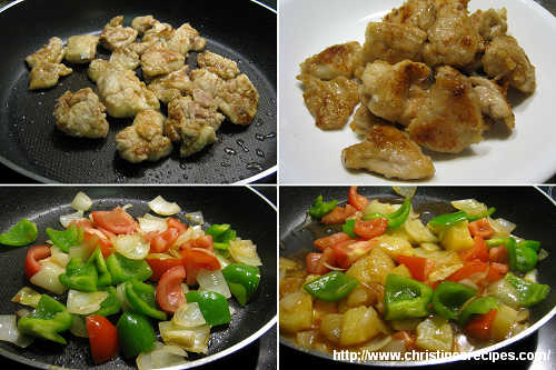 酸甜菠蘿雞塊製作圖 Pan-fried Chicken in Sweet and Sour Sauce Procedures