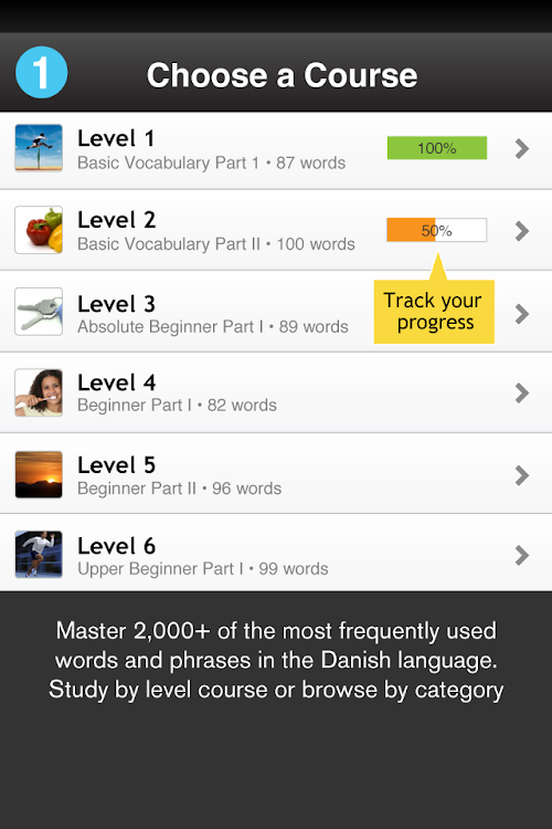 Android application Learn Danish WordPower screenshort