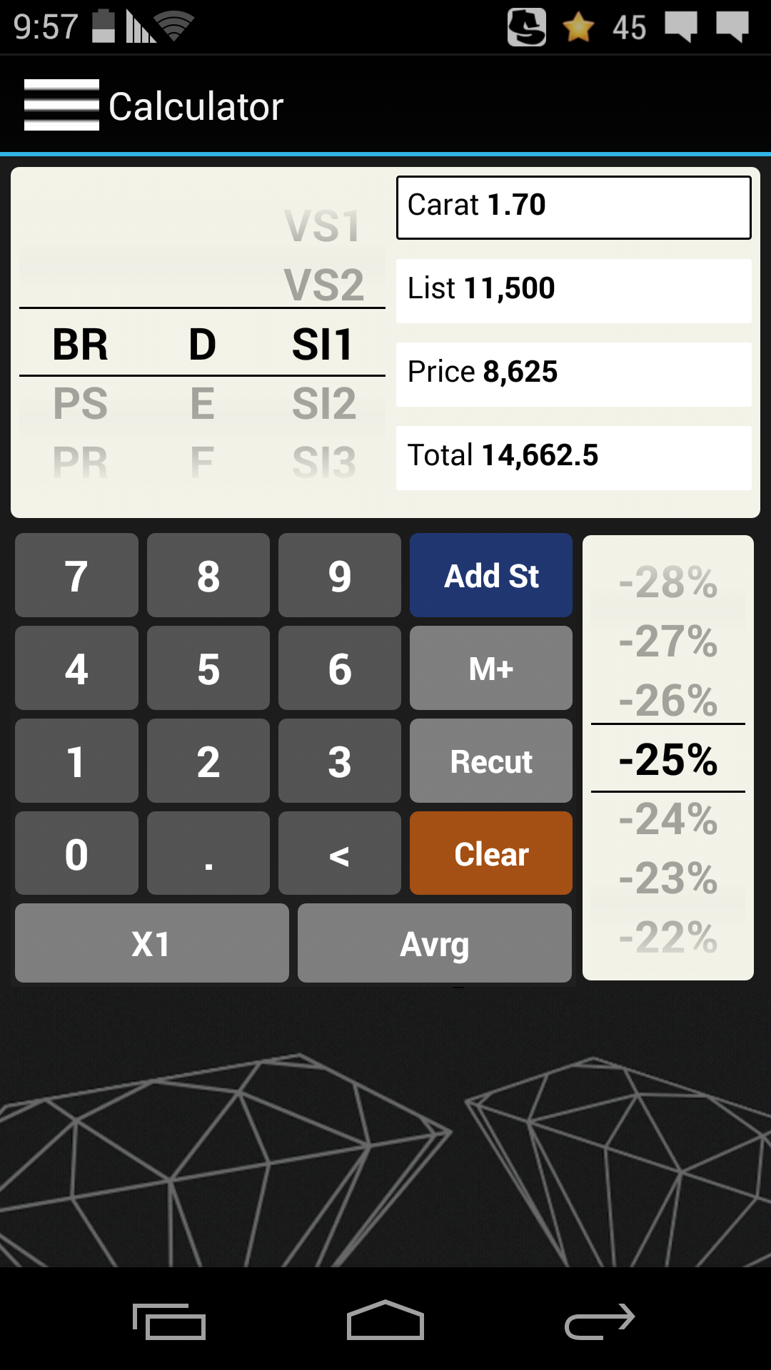 Android application EZcalc Diamonds screenshort