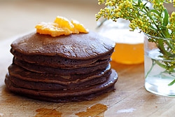 Chocolate Cardamom Pancakes with Orange Glaze