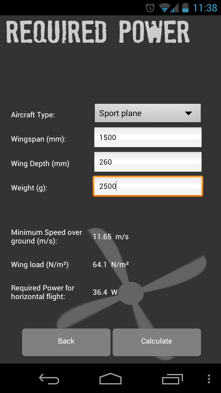 Model Aircraft Calculator Screen 3