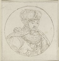 Buste van een man in een cirkel