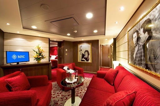 MSC-Divina-Sophia-Loren-Suite-Yacht-Club - Guests staying in glamorous Suite 16007, the Sophia Loren Suite, can bask in the style of a suite designed the help of the actress. Located on deck 16 of MSC Divina, it's available to Yacht Club members.