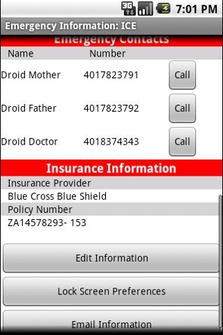 Emergency Information ICE Screen 2