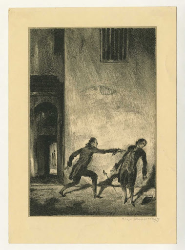 Illustrations to Goethe's Clavigo: Man being wounded in a duel