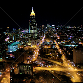 Downtown Atlanta Night Scene by Jermaine Pollard - Buildings & Architecture Office Buildings & Hotels