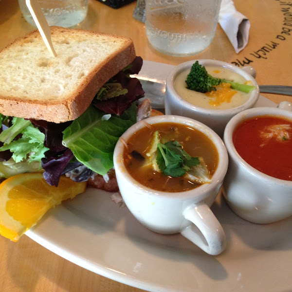 Small chicken salad sandwich and soup sampler