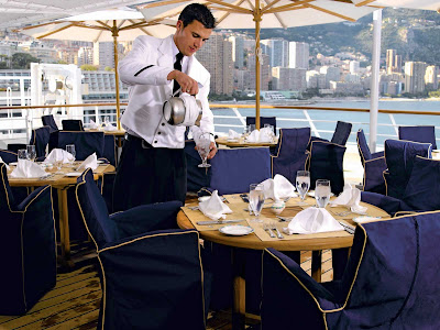 Al fesco in style: Take in the view and the ocean breeze during a casual lunch on the deck of Oceania Nautica's Terrace Café.