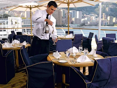 Al fesco in style: Take in the view and the ocean breeze during a casual lunch on the deck of Oceania Nautica's Terrace Café.