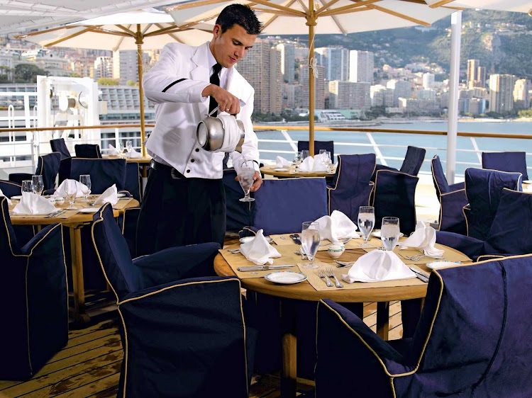 Al fesco in style: Take in the view and the ocean breeze during a casual lunch on the deck of Oceania Nautica's Terrace Café.