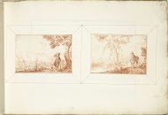 Heer staand op een rivieroever en een lopende man