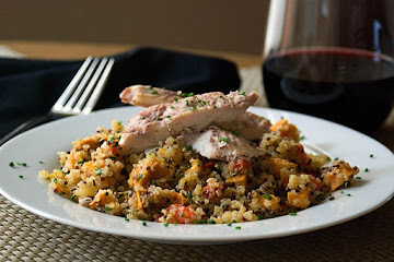 quinoa with roasted vegetables &amp;amp; wine-glazed chicken