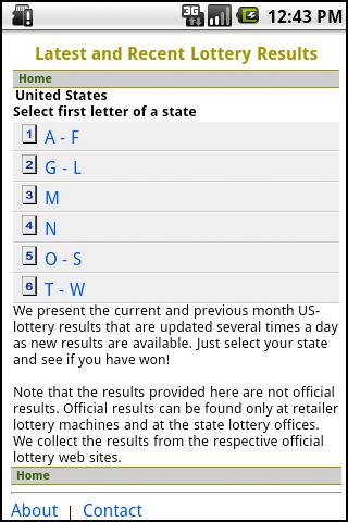Android application Lottery Results screenshort