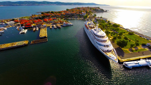 Star-Pride-in-Nessebar-Bulgaria - Windstar Cruises' Star Pride nestles into the ancient port of Nessebar, Bulgaria, a World Heritage Site. 