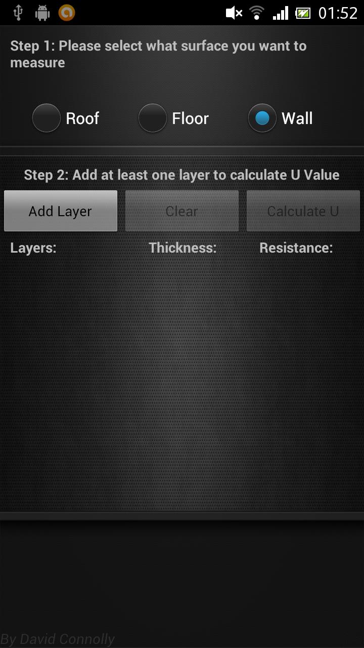 U Value Calculator Screen 1