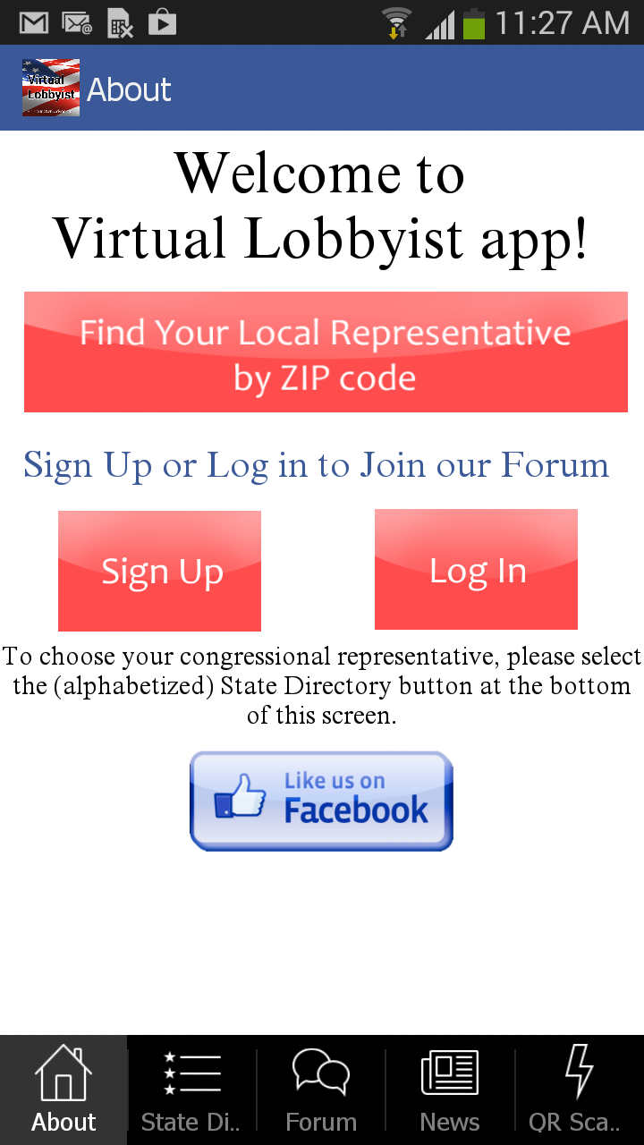 Android application Virtual Lobbyist screenshort