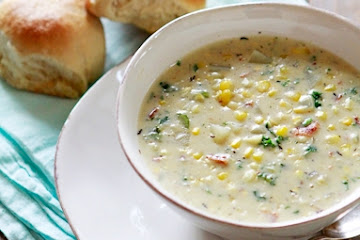 Potato Corn Chowder with Kale and Bacon