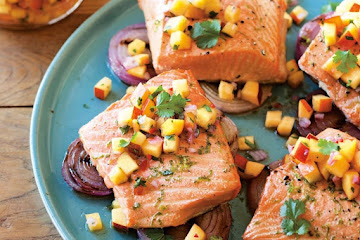 Grilled Salmon and Red Onions with Nectarine Salsa