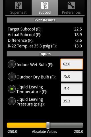 Android application P/T Calcs screenshort