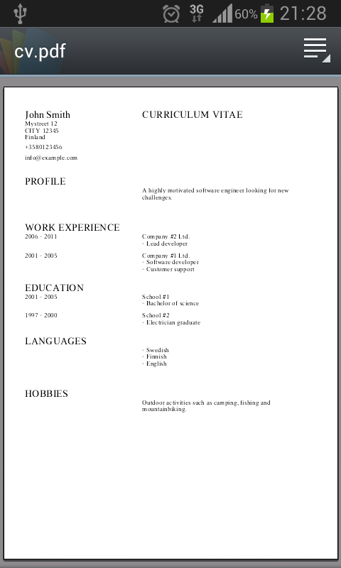 Curriculum Vitae - screenshot