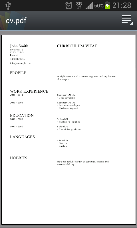 sample it answer few questions curriculum vitae through a cv