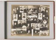 Compositie van 26 foto's van personen aan de Keizerlijke Militair-Medische Academie, gecombineerd met decoratie van medische instrumenten