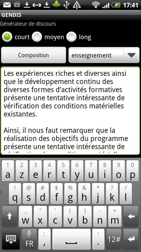Android application Discours "langue de bois" screenshort