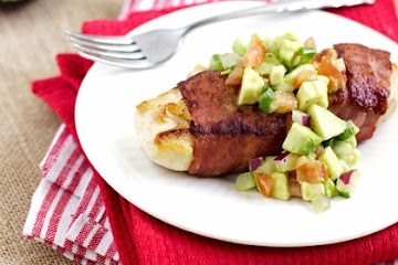Oven Baked Bacon Wrapped Chicken Breast with Avocado Salsa