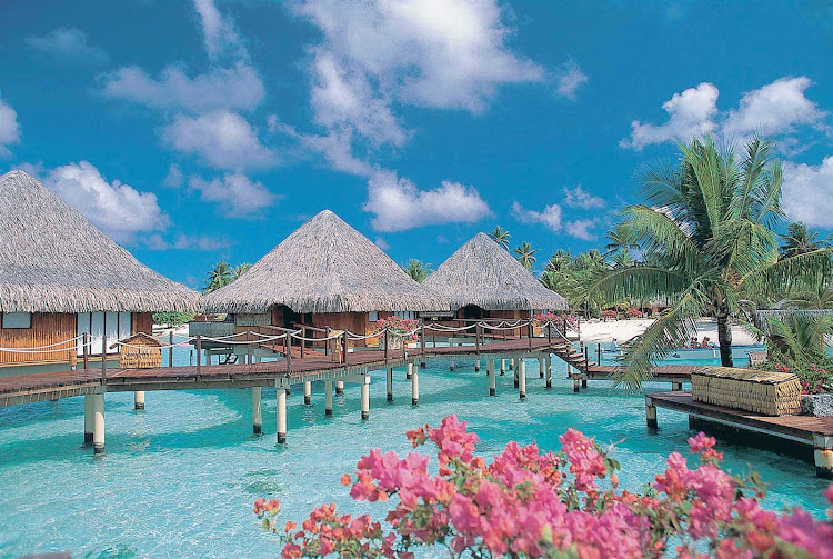 Overwater bungalows at the InterContinental Bora Bora Le Moana Resort.