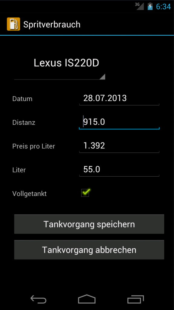 Spritverbrauch Screen 3