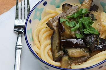 Simple Bucatini and Eggplant