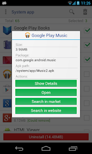 System app uninstaller Screenshot