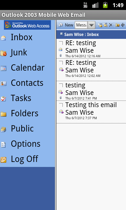 QOWA 2003 for Exchange Email Screen 2