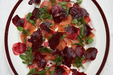 Fresh smoked salmon and beetroot salad