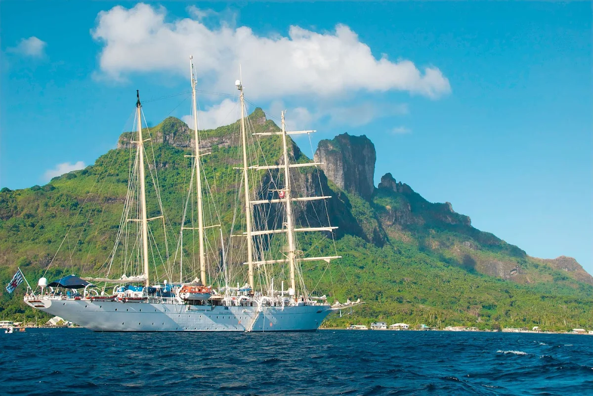 Star-Flyer-in-Bora-Bora - Star Flyer anchored in Bora Bora during a South Seas sailing. 
