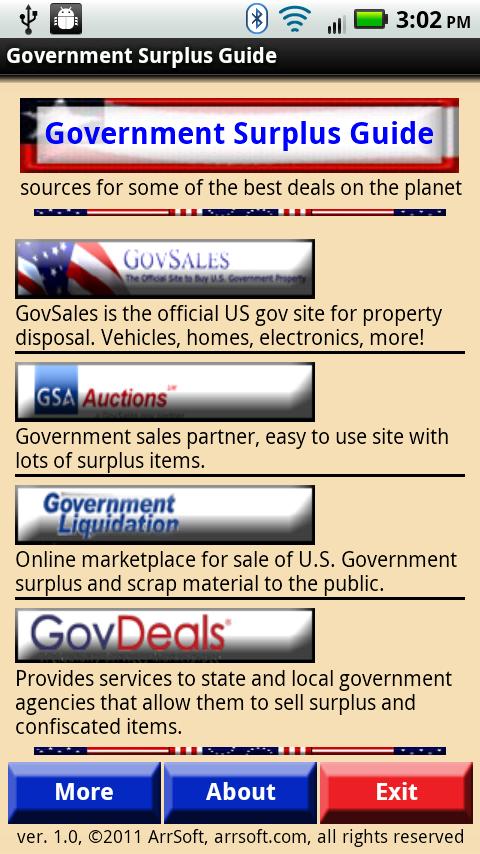 Government Surplus Guide Screen 1