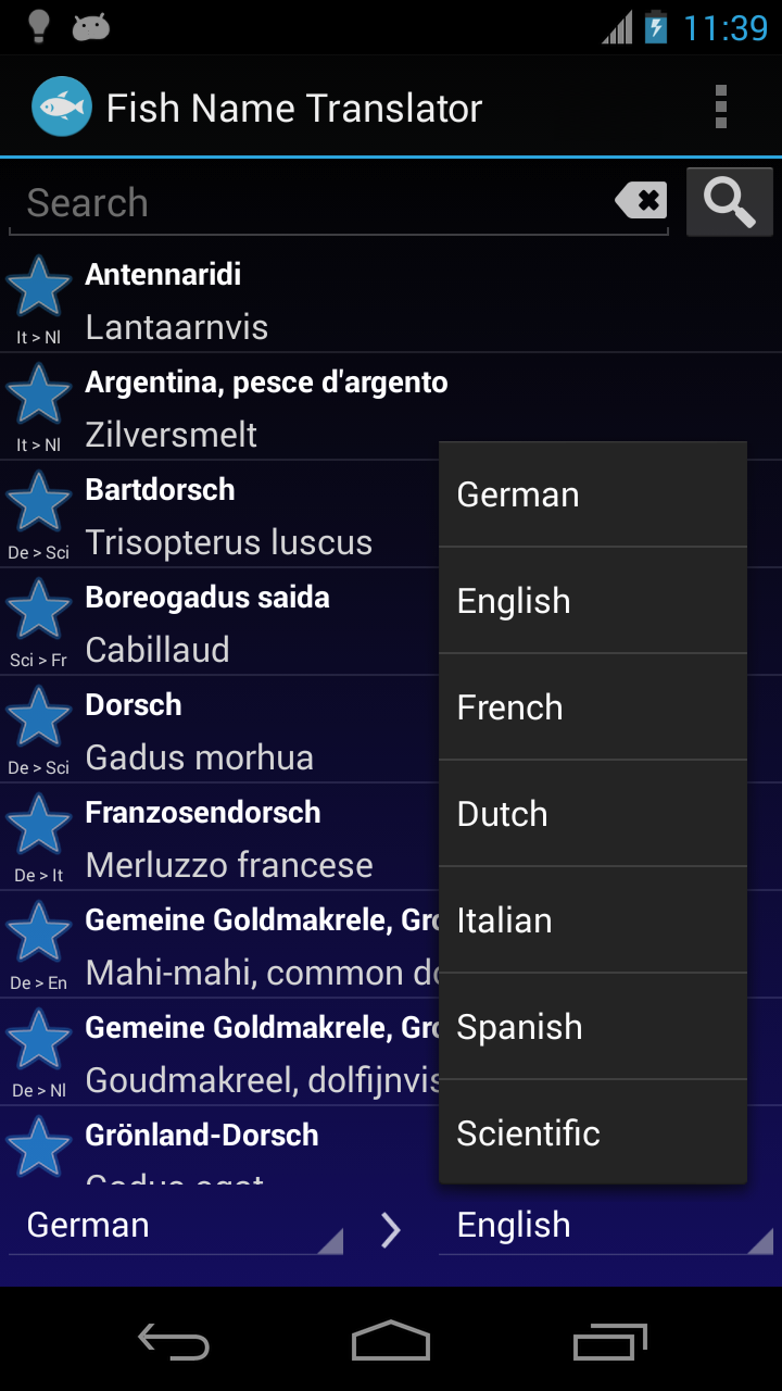 Android application Fish Name Translator Offline screenshort