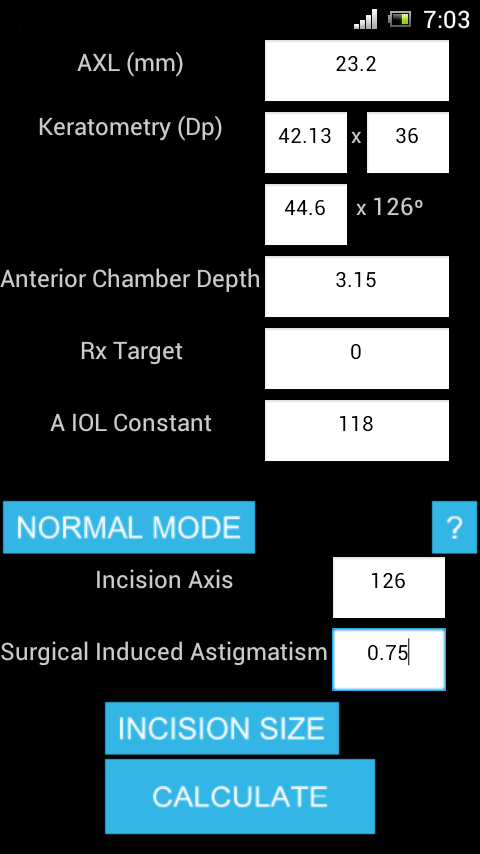 IOL CALCULATOR Screen 3