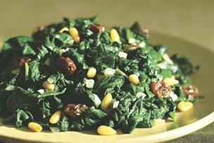 Spinach Saut&amp;#233;ed with Raisins and Pine Nuts