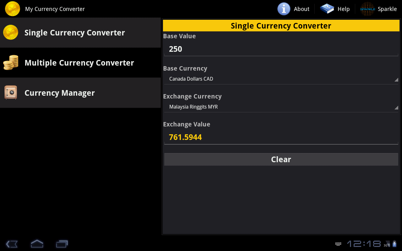 Android application My Currency Converter Tablet screenshort