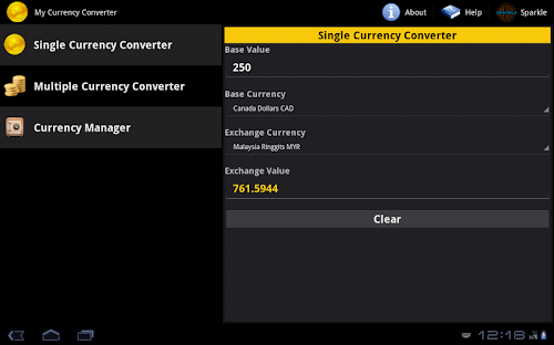 Android application My Currency Converter Tablet screenshort