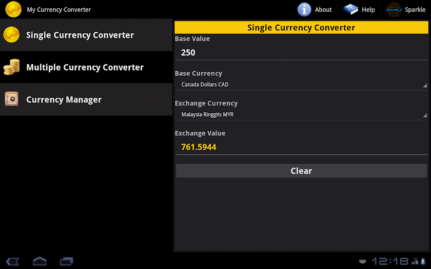 My Currency Converter Tablet Screen 1